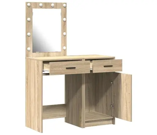 2 Gabals Tualetes Galda Komplekts Ar Led Sonoma Ozola Inženierijas Koku Vidaxl