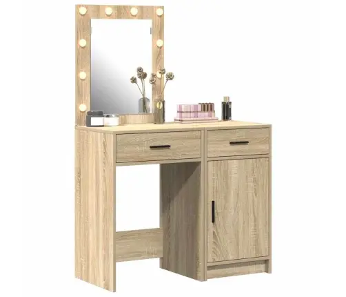 2 Gabals Tualetes Galda Komplekts Ar Led Sonoma Ozola Inženierijas Koku Vidaxl