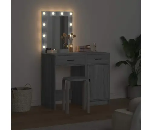 2 Gabalu Tualetes Galdiņa Komplekts Ar Led Pelēkā Sonoma Inženierijas Kokā Vidaxl