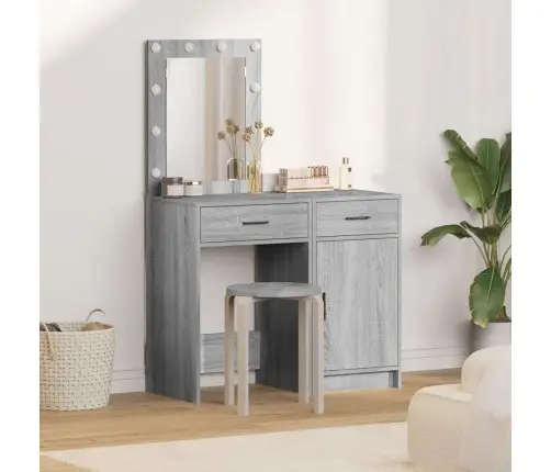 2 Gabalu Tualetes Galdiņa Komplekts Ar Led Pelēkā Sonoma Inženierijas Kokā Vidaxl