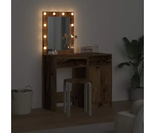 2 Daļu Tērpu Galdiņu Komplekts Ar Led Vecā Koka Apdari Vidaxl