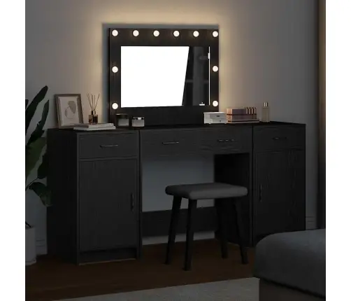3 Daļu Tualetes Galda Komplekts Ar Led, Melns Inženierijas Koks Vidaxl