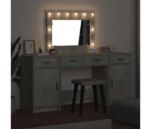 3 Daļu Kosmētikas Galdiņa Komplekts Ar Led, Betona Pelēkā Inženierijas Koka Vidaxl