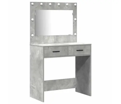 3 Daļu Kosmētikas Galdiņa Komplekts Ar Led, Betona Pelēkā Inženierijas Koka Vidaxl