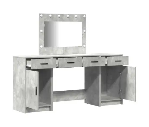 3 Daļu Kosmētikas Galdiņa Komplekts Ar Led, Betona Pelēkā Inženierijas Koka Vidaxl