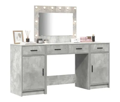 3 Daļu Kosmētikas Galdiņa Komplekts Ar Led, Betona Pelēkā Inženierijas Koka Vidaxl