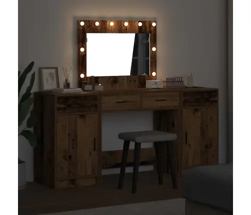 3-Daļu Kosmētikas Galda Komplekts Ar Led - Vintage Koks Un Inženierijas Koks Vidaxl