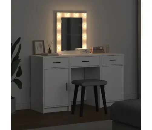 3 Daļu Grīdas Spoguļa Komplekts Ar Led Balta Inženierijas Koka Vidaxl