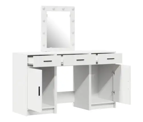 3 Daļu Grīdas Spoguļa Komplekts Ar Led Balta Inženierijas Koka Vidaxl