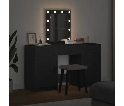 3 Daļu Tualetes Galda Komplekts Ar Led Melns Inženierijas Koks Vidaxl