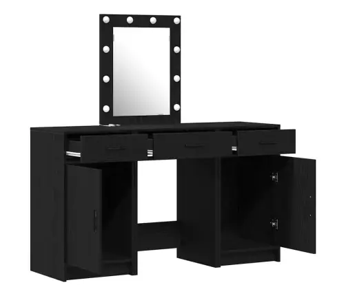 3 Daļu Tualetes Galda Komplekts Ar Led Melns Inženierijas Koks Vidaxl