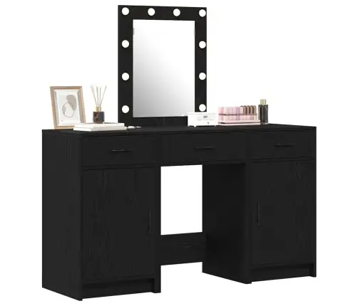 3 Daļu Tualetes Galda Komplekts Ar Led Melns Inženierijas Koks Vidaxl