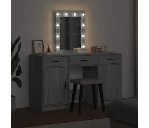 3 Daļu Grima Galda Komplekts Ar Led Pelēks Inženierijas Koks Vidaxl