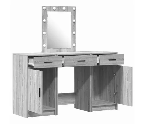 3 Daļu Grima Galda Komplekts Ar Led Pelēks Inženierijas Koks Vidaxl