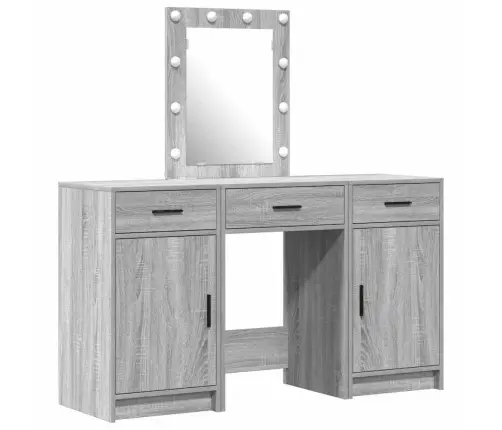 3 Daļu Grima Galda Komplekts Ar Led Pelēks Inženierijas Koks Vidaxl