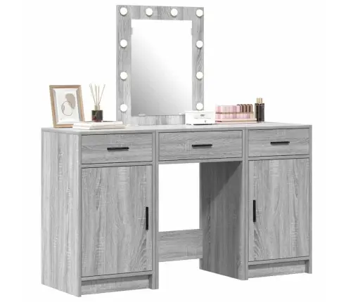 3 Daļu Grima Galda Komplekts Ar Led Pelēks Inženierijas Koks Vidaxl