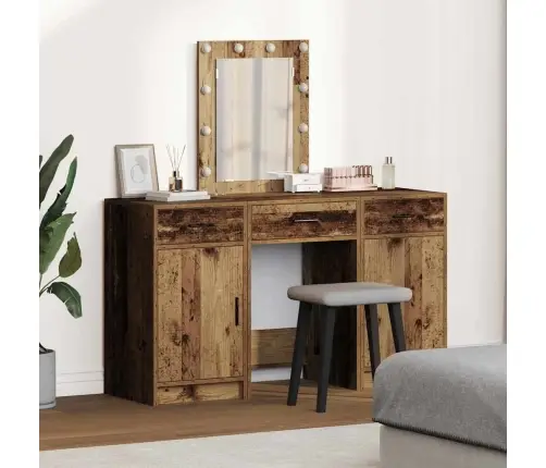 3 Daļu Grima Galda Komplekts Ar Led No Vecā Koka Vidaxl