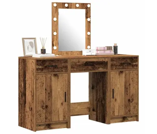 3 Daļu Grima Galda Komplekts Ar Led No Vecā Koka Vidaxl