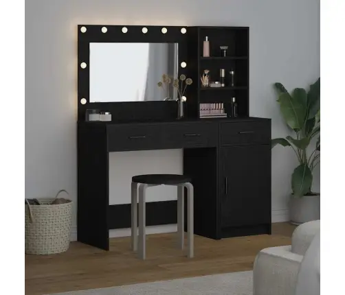Makiažo Stalas Su Stalčių 2 Pcs Juoda Apdirbta Mediena