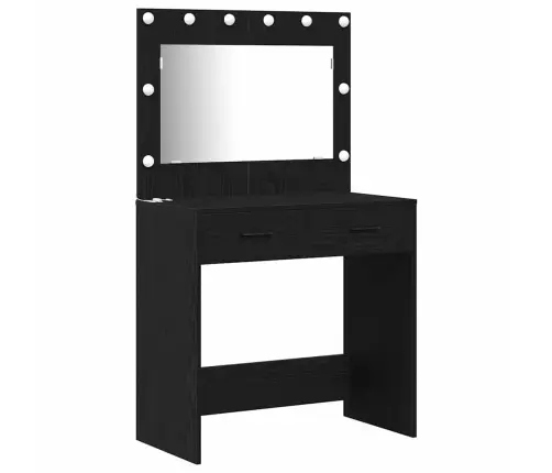 Makiažo Stalas Su Stalčių 2 Pcs Juoda Apdirbta Mediena