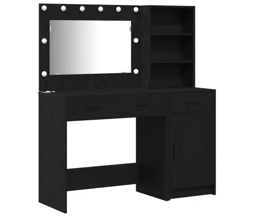 Makiažo Stalas Su Stalčių 2 Pcs Juoda Apdirbta Mediena