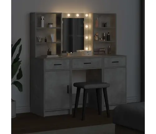 Riietuslaud Komplekt Led-Valgusega 3 Pcs Betoonhall Tehispuit