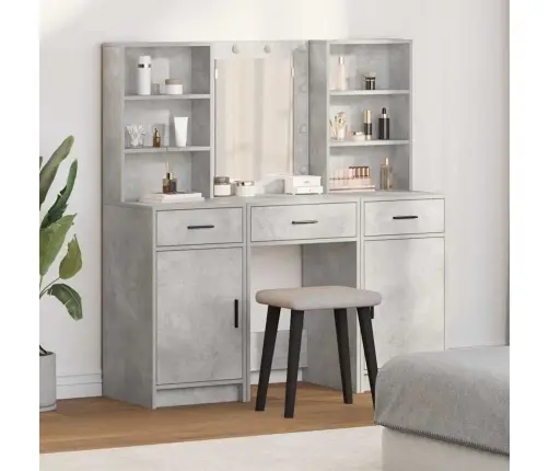 Riietuslaud Komplekt Led-Valgusega 3 Pcs Betoonhall Tehispuit