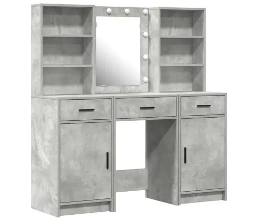 Riietuslaud Komplekt Led-Valgusega 3 Pcs Betoonhall Tehispuit