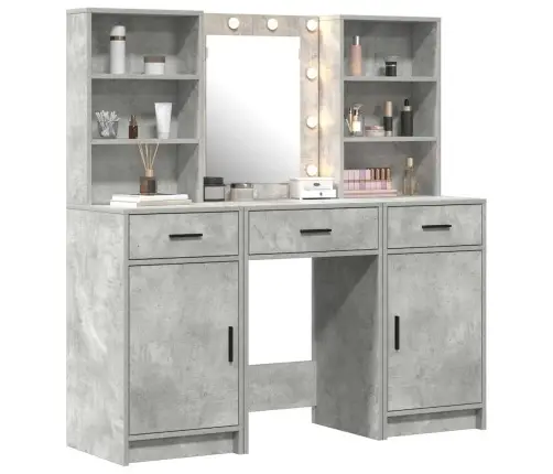 Riietuslaud Komplekt Led-Valgusega 3 Pcs Betoonhall Tehispuit