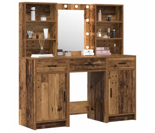 Riietuslaud Komplekt Led-Valgusega 3 Pcs Vana Puit Tehispuit