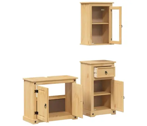 3-Osaline Vannitoamööbli Komplekt "Corona" Täispuidust Mänd