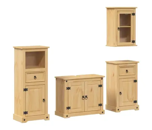 4-Osaline Vannitoamööbli Komplekt "Corona" Täispuidust Mänd