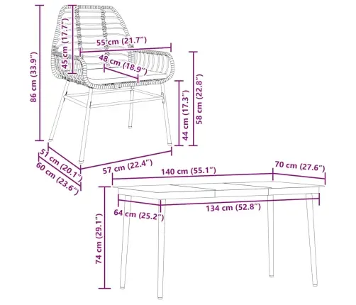 5-Osaline Aiamööbli Komplekt Patjadega, Must, Polürotang Klaas