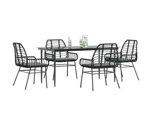 5-Osaline Aiamööbli Komplekt Patjadega, Must, Polürotang Klaas