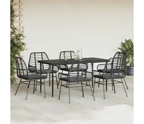 7-Daļīgs Dārza Mēbeļu Komplekts, Matrači, Melna Pe Rotangpalma Vidaxl