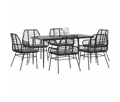 7-Daļīgs Dārza Mēbeļu Komplekts, Matrači, Melna Pe Rotangpalma Vidaxl