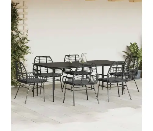 7-Daļīgs Dārza Mēbeļu Komplekts, Matrači, Melna Pe Rotangpalma Vidaxl