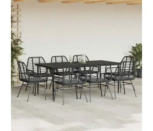 9-Daļīgs Dārza Mēbeļu Komplekts, Matrači, Melna Pe Rotangpalma Vidaxl