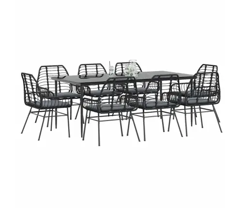 9-Daļīgs Dārza Mēbeļu Komplekts, Matrači, Melna Pe Rotangpalma Vidaxl