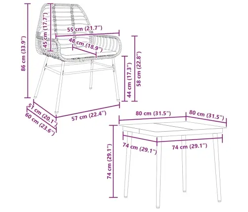 5-Osaline Aiamööbli Komplekt Patjadega, Pruun, Polürotang Klaas