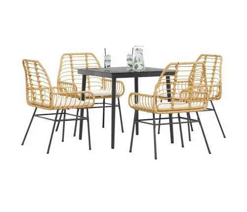 5-Osaline Aiamööbli Komplekt Patjadega, Pruun, Polürotang Klaas