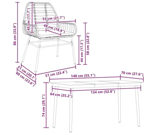 5-Daļīgs Dārza Mēbeļu Komplekts, Matrači, Brūna Pe Rotangpalma Vidaxl