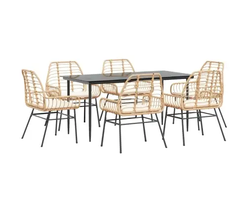 7-Osaline Aiamööbli Komplekt Patjadega, Pruun, Polürotang Klaas