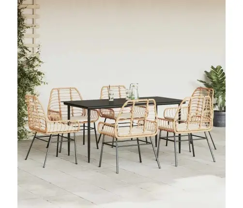 7-Osaline Aiamööbli Komplekt Patjadega, Pruun, Polürotang Klaas