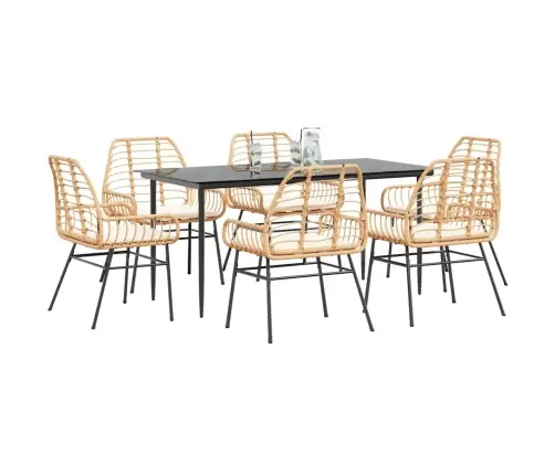 7-Osaline Aiamööbli Komplekt Patjadega, Pruun, Polürotang Klaas