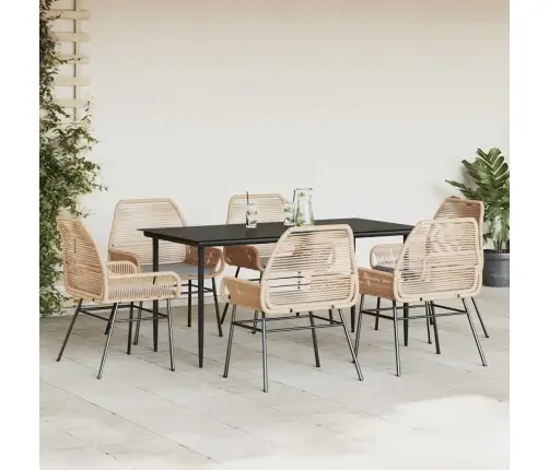 7-Daļīgs Dārza Mēbeļu Komplekts, Matrači, Brūna Pe Rotangpalma Vidaxl