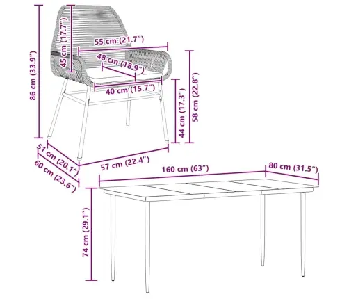 5-Daļīgs Dārza Mēbeļu Komplekts, Matrači, Pelēka Pe Rotangpalma Vidaxl
