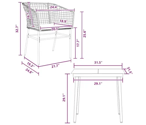 3-Daļīgs Dārza Mēbeļu Komplekts, Matrači, Melna Pe Rotangpalma Vidaxl