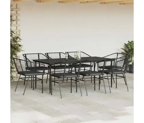 9-Daļīgs Dārza Mēbeļu Komplekts, Matrači, Melna Pe Rotangpalma Vidaxl