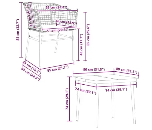 5-Osaline Aiamööbli Komplekt Patjadega, Pruun, Polürotang Klaas